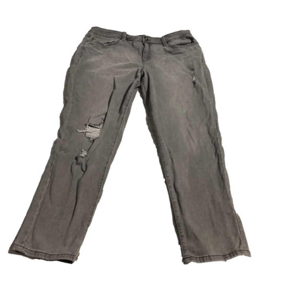Inc international concepts Jeans Grey Denim Mid Rise Straight Sz 16 Destructed